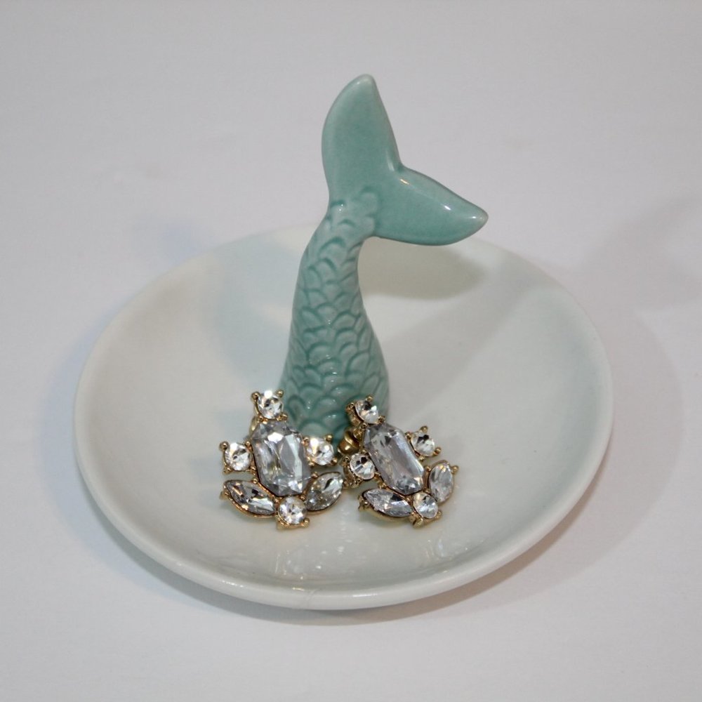 Gold Rhinestone Cocktail Earrings PROM Wedding NEW - Picture 4 of 7